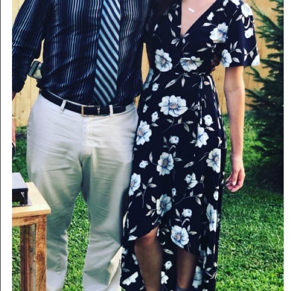 Lake Como Navy Blue Floral High-Low Wrap Dress - Picture 8 of 9